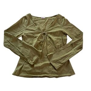 PINK Victoria's Secret Green Long Sleeve Tie Front Blouse